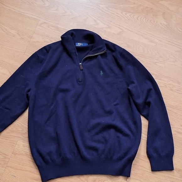 Ralph Lauren men navy merino wool 1/4 zip pullover sweater size X Large EUC - Picture 6 of 6